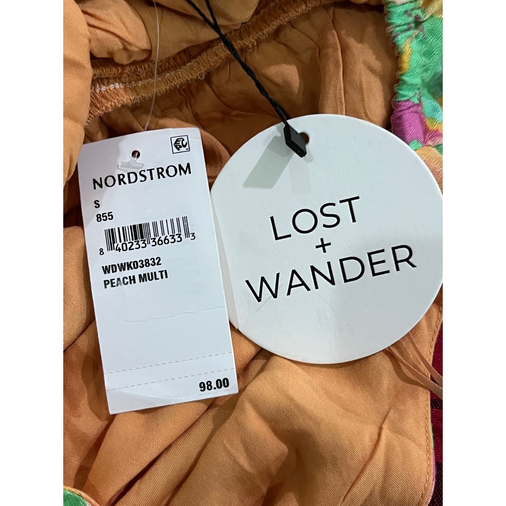 Lost + Wander Peach Multi Floral Halter Smocked Mini Dress Small Vacation Summer - Picture 9 of 10